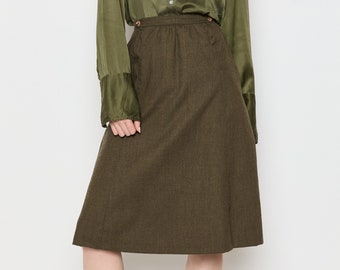 70s Olive Wool A-Line Skirt S