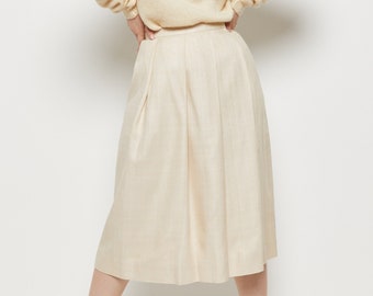 70s Eggshell Pleated Linen Skirt S