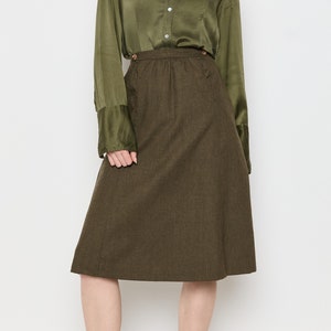 70s Olive Wool A-Line Skirt S image 1