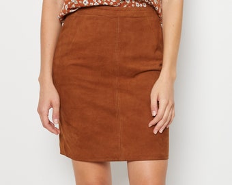 70s Whiskey Suede Mini Skirt S
