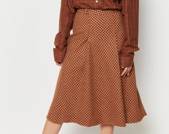 70s Rust Plaid Knit Skirt M