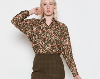 90s Deep Olive RL Floral Shirt XL