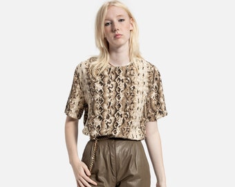 90s Taupe Snake Print Top L