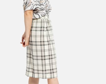 70s Cream Plaid Skirt S