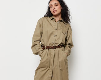 90s Khaki Button Down Shirt Dress M/L