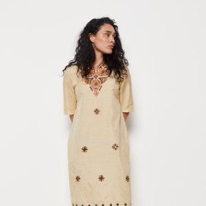 70s Parchment Embroidered Mirror Dress M image 1