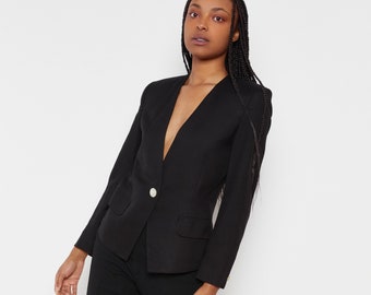 80s Black Fitted Blazer S