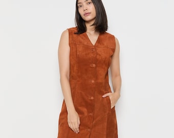 70s Rust Suede Jumper Dress M