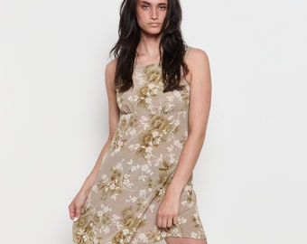 90s Nude Floral Print Mini Dress S