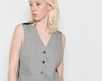 80s B&W Houndstooth Vest M