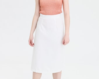 90s White Grid Texture Pencil Skirt S