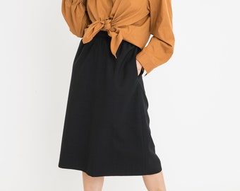 70s Black Woven A-line Skirt M