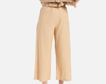 90s Wide Leg Linen Trousers M