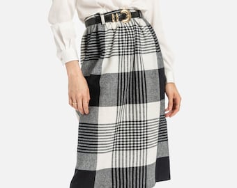 70s B&W Plaid Skirt M