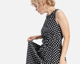 80s B&W Belted Polka Dot Dress S