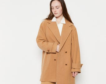 80s Camel Wool Pea Coat L