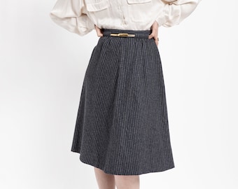 70s Charcoal White Stripe Wool Skirt S