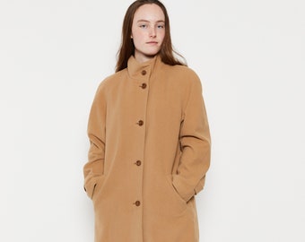 80s Camel Wool Funnel Coat M/L