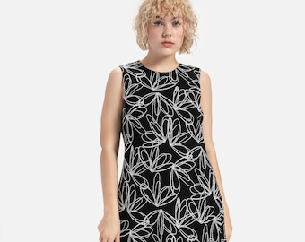 90s B&W Graphic Floral Dress L