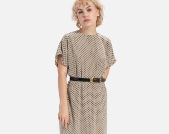 80s Taupe Print Sack Dress L