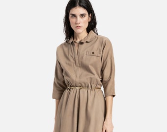 80s Taupe Over-dyed Shirt Dress XS-M