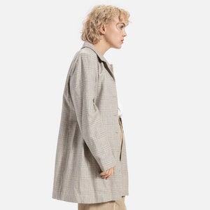90s Grey Plaid Wool Coat L image 1