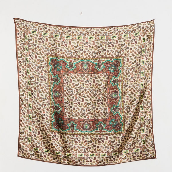 LEEZ Assorted-colors Paisley Print Square Silk Scarf