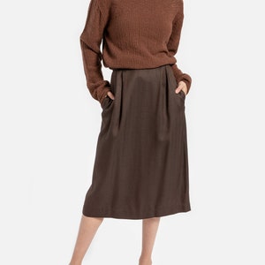 90s Brown Herringbone Pencil Skirt S image 1