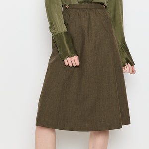 70s Olive Wool A-Line Skirt S image 2