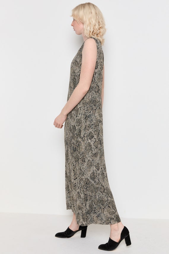 90s Taupe Snake Print Chiffon Maxi Dress L - image 6