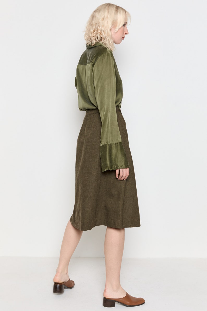 70s Olive Wool A-Line Skirt S image 7