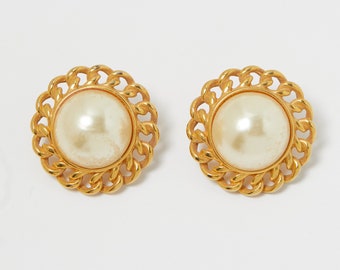 80s Gold Chain Pearl Earrings