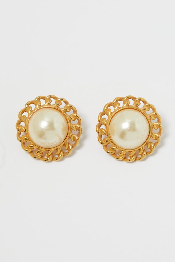 80s Gold Chain Pearl Earrings