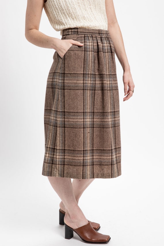 70s Tan Plaid Skirt M - image 9