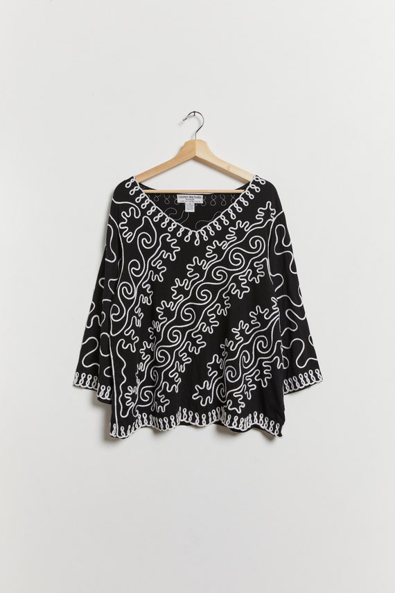 90s Black Squiggle Top XL
