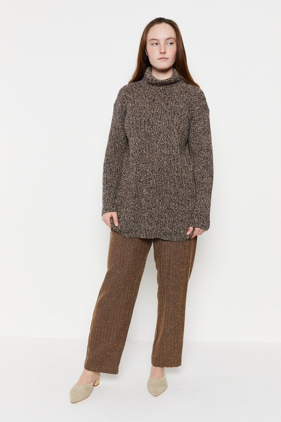 90s Brown Marled Ripped Turtleneck M
