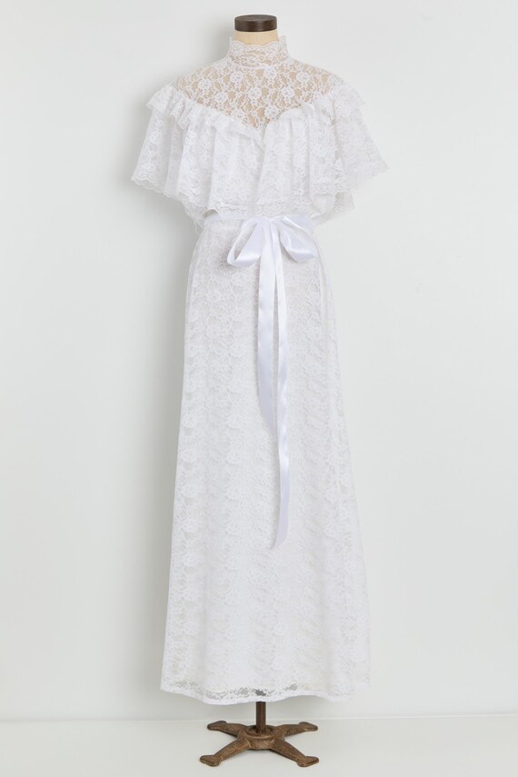 80s White Ruffle Lace Prairie Dress L - Etsy