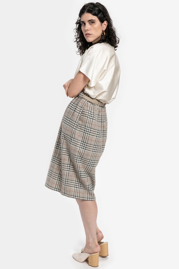 70s Grey Plaid Wool Skirt M - image 8