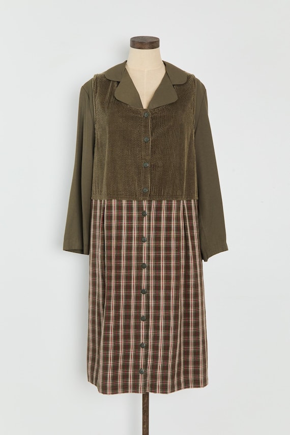 90s Olive Corduroy Plaid Button Down Jumper Dress XL 90s Olive Corduroy Plaid Button Down Jumper Dress XL