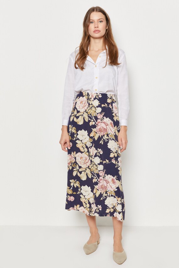 90s Midnight Rose Print Skirt L/XL - image 1