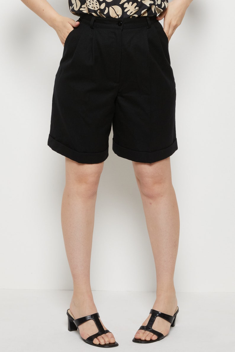 90s Black Wool Pleated Shorts S image 3