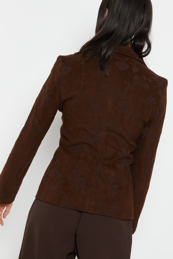 90s Chocolate Floral Print Velvet Blazer S - image 6