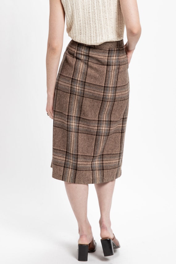 70s Tan Plaid Skirt M - image 8