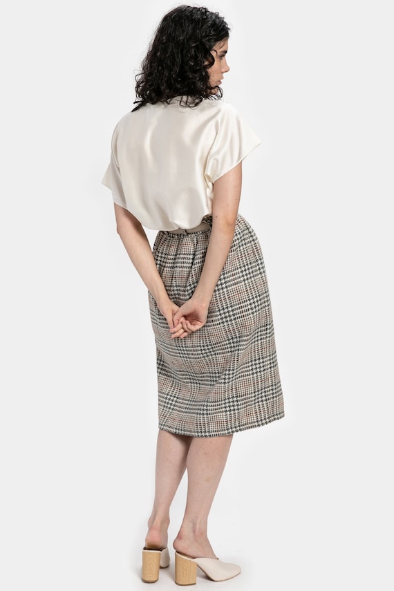 70s Grey Plaid Wool Skirt M