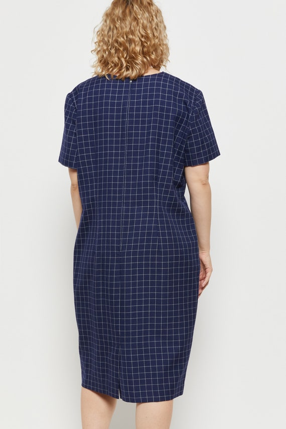 80s Navy Grid Dress L - image 8