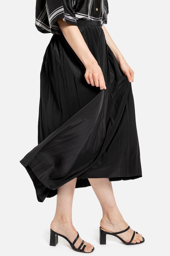 80s Black Pleated Full Skirt M - image 4