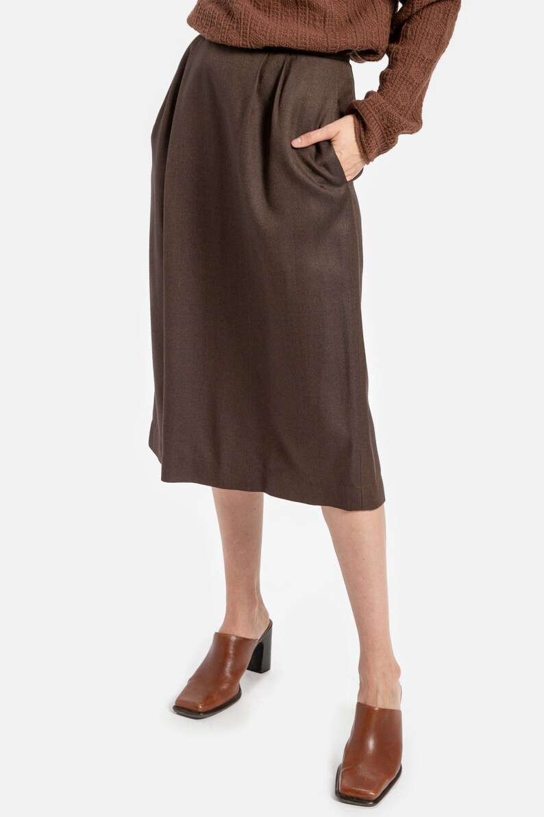 90s Brown Herringbone Pencil Skirt S image 8