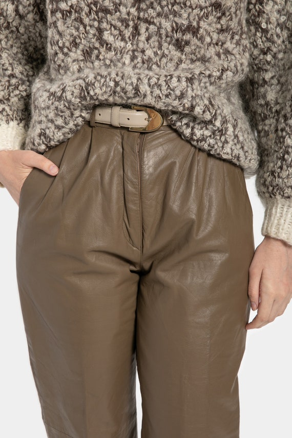 80s Taupe Leather Trousers XS - image 3