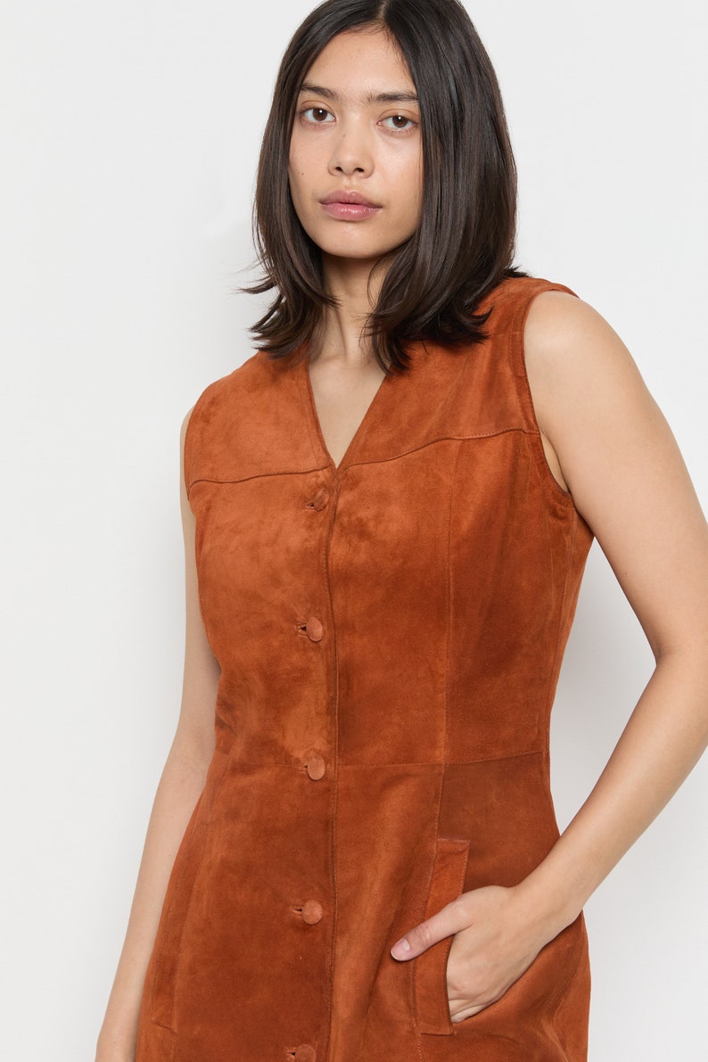 70s Rust Suede Jumper Dress M image 3