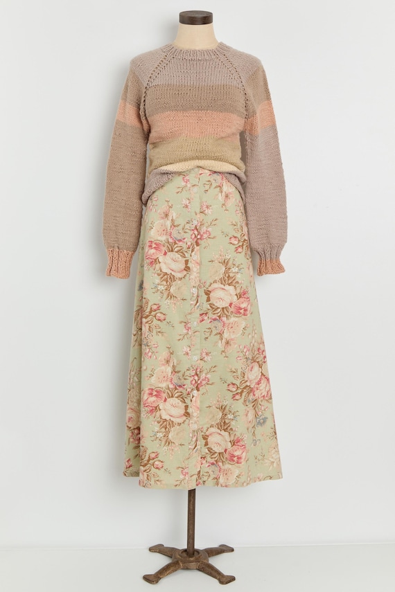 00s Mint Floral Linen Button Front Skirt XL